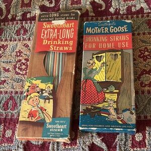 Vintage Sweetheart’s Drinking Straws With Decorative Cartoon Boxes